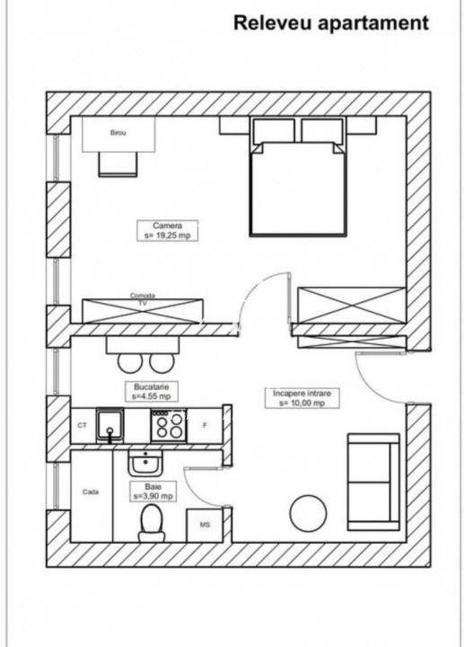 Apartament 2 camere , 37 mp ,Padin Manastur !